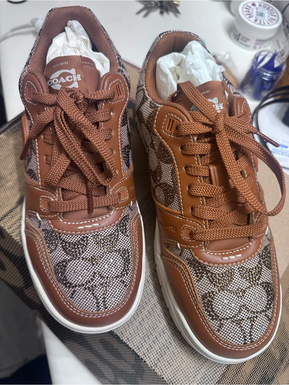 COACH Brown Signature Canvas & Leather Low-Top Sneakers